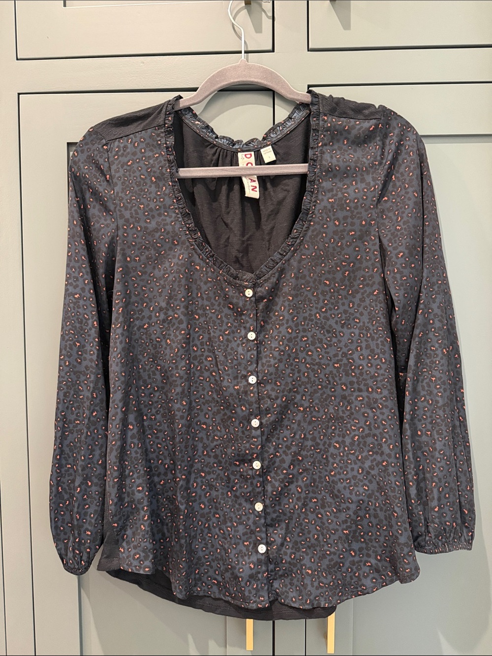 Anthropologie - dolan Black Printed Button-Front Blouse with Rust Dot Accents